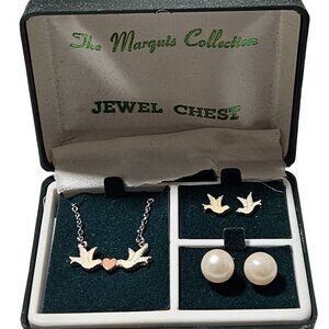 Marquis Collection Two Birds Heart Necklace Earrings Set Gift Valentines Day